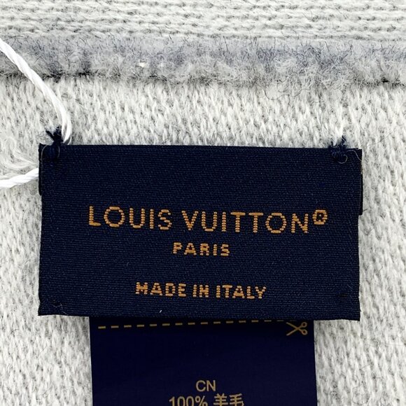 Louis Vuitton Grey Monogram Wool Fringe Scarf - Picture 7 of 9